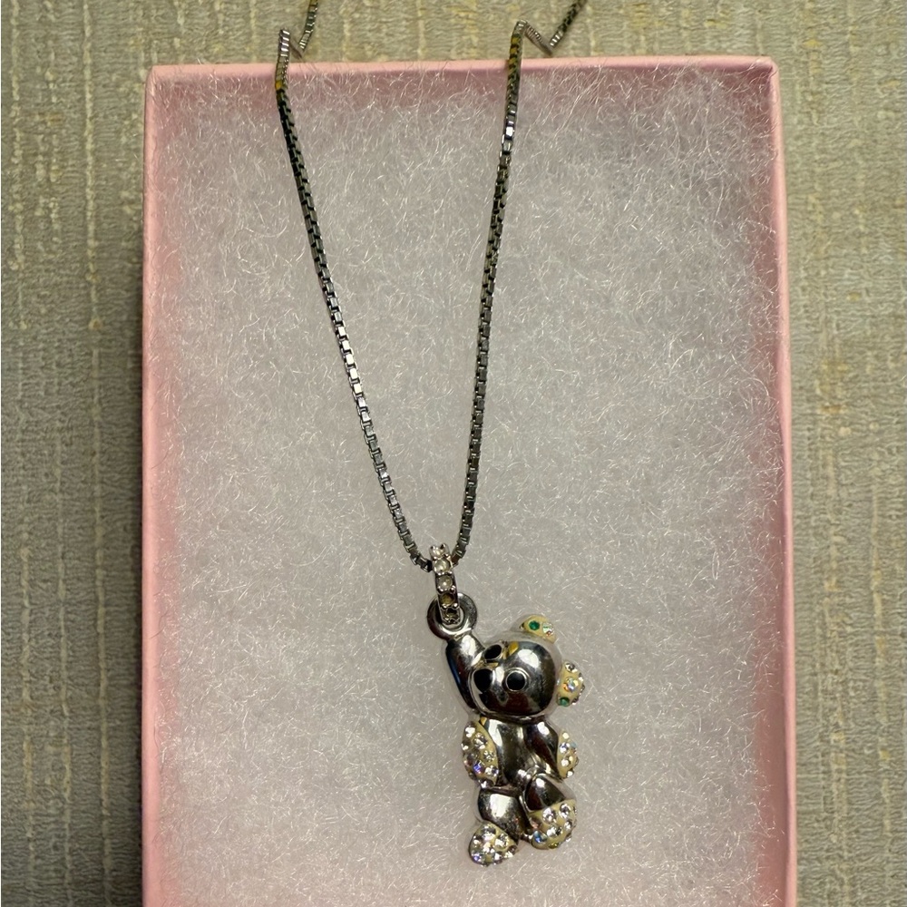 Vintage Swarovski Crystal Silver Bear Pendant Necklace